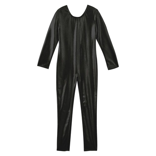 Girls Bodysuit Shiny Jumpsuit Metallic Leotard Sport Unitard Long Sleeves Jazz - Picture 16 of 70