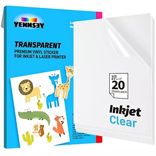 20 Sheets Clear Sticker Paper For Inkjet Printer Transparent 8.5 X 11 Vinyl  Pr