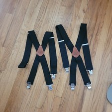 DULUTH TRADING CO 2 SETS Suspenders Black 2" Wide Bands 2 Clips Adjustable