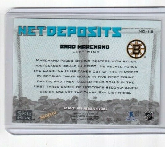 2020-21 Skybox Metal Universe Net Deposits ND-18 Brad Marchand Boston Bruins  - Image 2 of 2