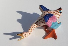 Herend Wild Honking Goose Rusty Red Fishnet with Gold Beak and Toe Tips