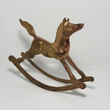 Vintage Brass Rocking Horse Toy Carousel Pony Statue Metal Figure Indian