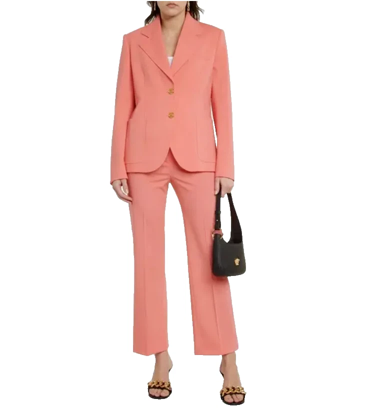 Versace Medusa pantaloni alti dritti lana corallo taglia 38 2 vendita al dettaglio $975 nuovi con etichette