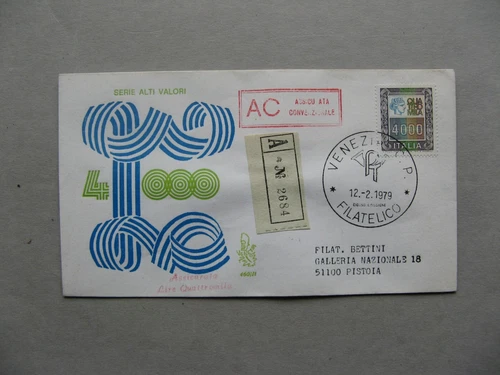 ITALY, R-cover FDC 1979, high value 4000 Lire
