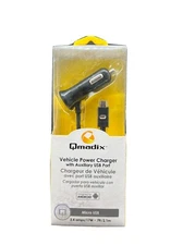Qmadix Vehicle Power Charger with Auxiliary USB Port in Black