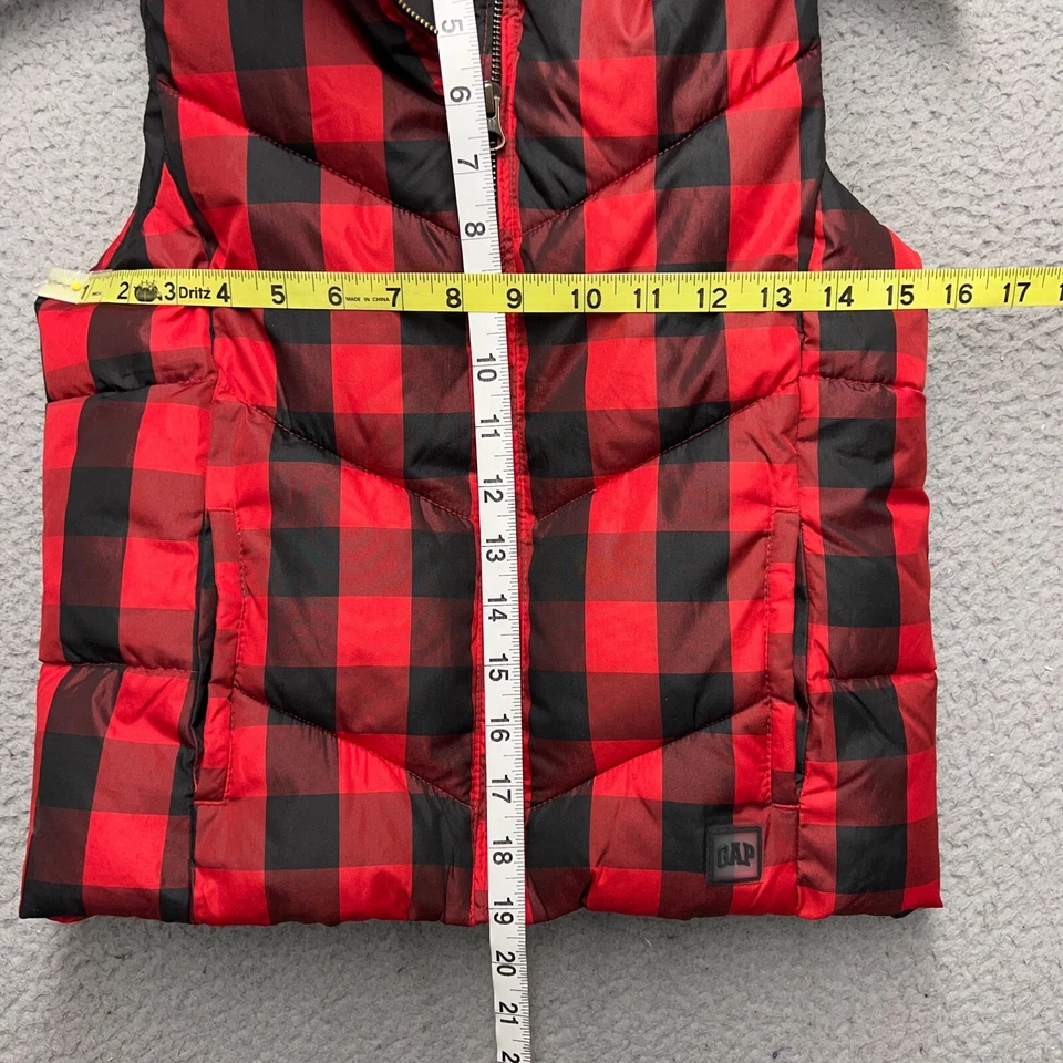 Chaleco Chaqueta Gap Niños Plumón Niñas Mediana Roja Negra A Cuadros Cremallera Completa Ribete de Piel Sintética Foto 4 de 4
