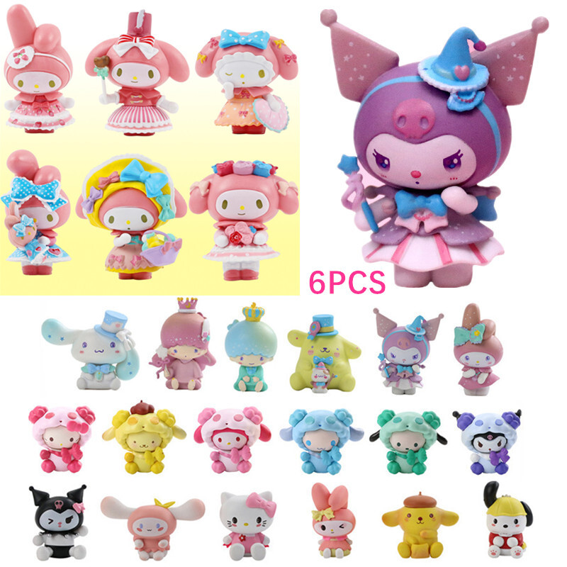 6 PCS Anime Mini Sanrio Figures Set Hello Kitty Kuromi My Melody Pvc Toys  Model