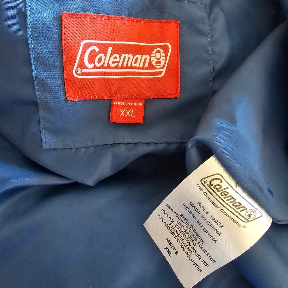 COLEMAN 蓝色 Puffer VEST 人造麂皮绒毛皮全拉链男式尺寸 2XL XXL 野营礼物 — 第 4/4 张图片
