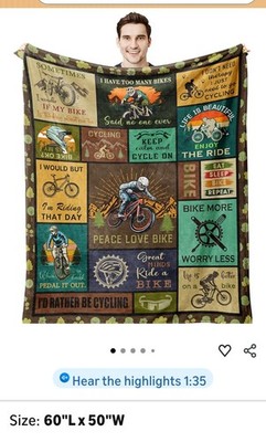 Bicycling Blanket Throw 60x50 New In Package Great Gift For The Bike Enthusiasts