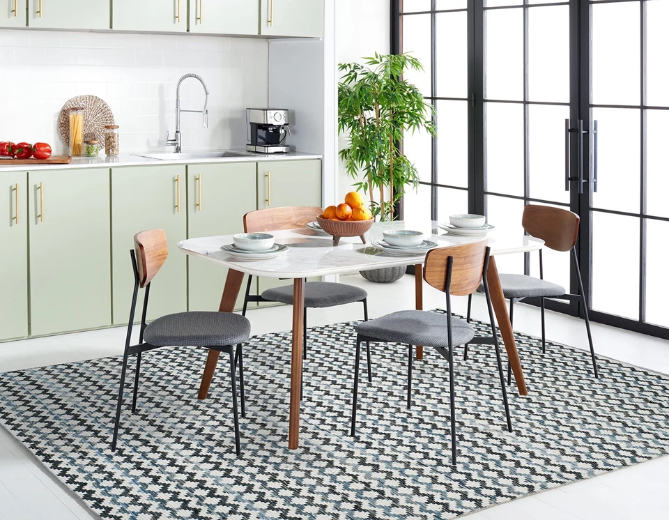 Alfombra Colección Montauk - 6' x 9', Azul Marfil y Negro, Hecho a Mano Tejido Plano... Foto 2 de 4