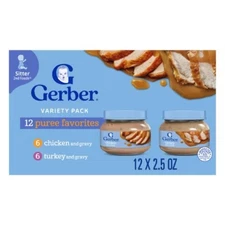 Gerber Baby Food Stage 2 Meats Variety Pack Puree Jars - 30oz/12pk