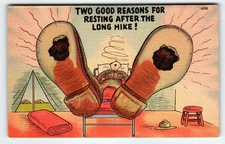 Vintage Linen Postcard Two Good Reasons Resting After Long Hike 1950s