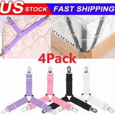 4Bed Sheet Fasteners Adjustable Elastic Suspenders Straps Mattress Covers Clips