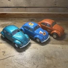 Vintage 1960s Tonka Lot 3 Pressed Steel Volkswagen Beetle VW Teal, Blue, Orange