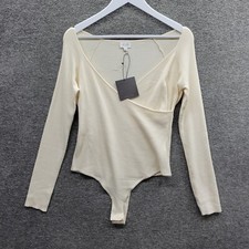 Le Lis Bodysuit Women's Large Ivory Ribbed Long Sleeve NWT