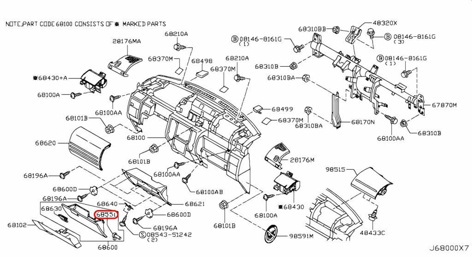 Nissan OEM Glove Box Door Hinge Pin 68551-EQ00A for Infiniti — 第 3/4 张图片