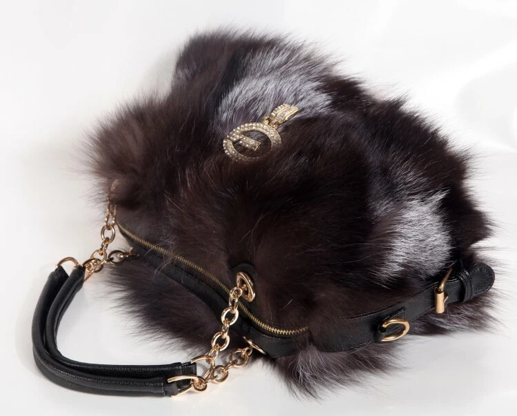 100% Real Fox Fur Handbags Silver Fox Fur Bag Real Fur Handbag Women's Bags - Image 4 of 4