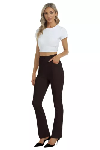 Women Bussiness Slacks Pant Soft Comfy Elastic Casual Stretch Bootcut Trousers - Picture 23 of 66