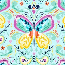 Fabric Butterfly Song on Turquoise Cotton 3 WISHES FABRIC 1/4 Yard
