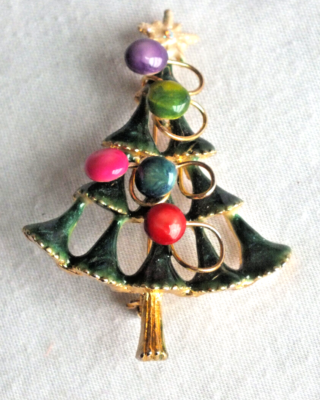 enamel christmas tree brooch