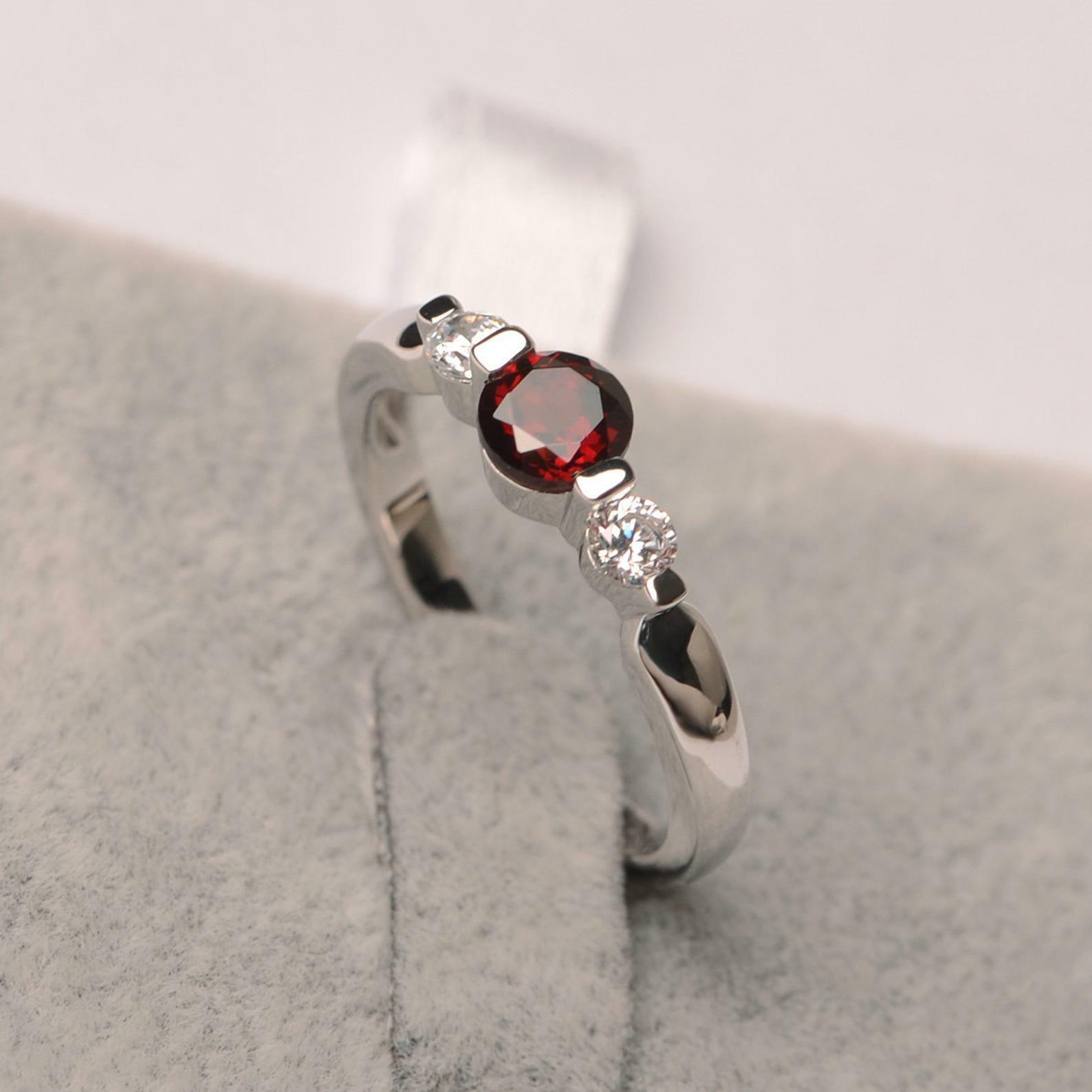 1ct Red Garnet Engagement Ring Tension Set Trilogy 925 Sterling Silver