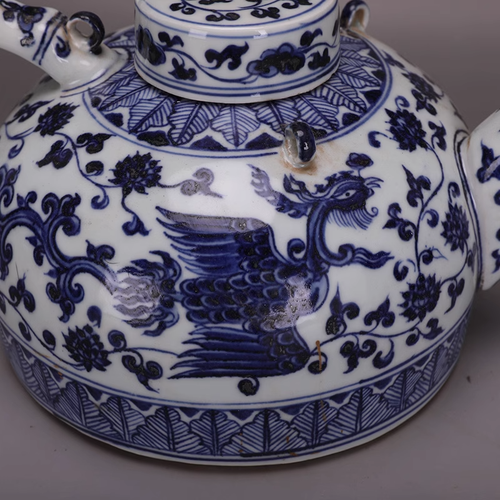 Sammlerstück Kunst chinesische Hand blau & weiß Porzellan Phönix Taepot - Bild 6 von 10