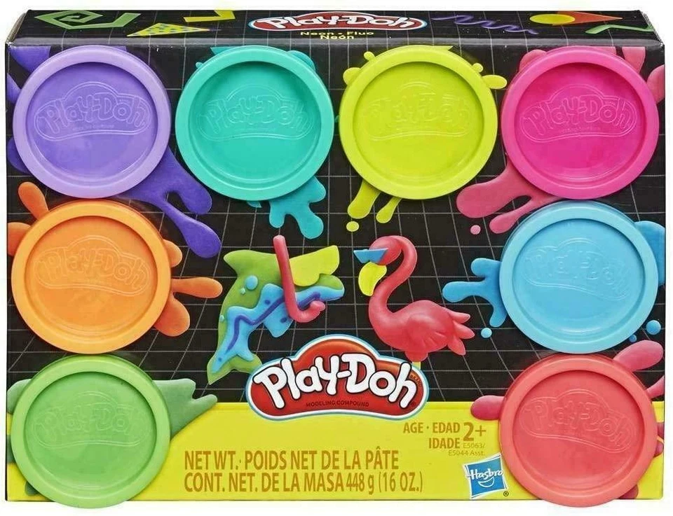 Play Doh Neon Colours 8 x 2oz Can Pack - Multi Colour Modelling Dough Tub Set