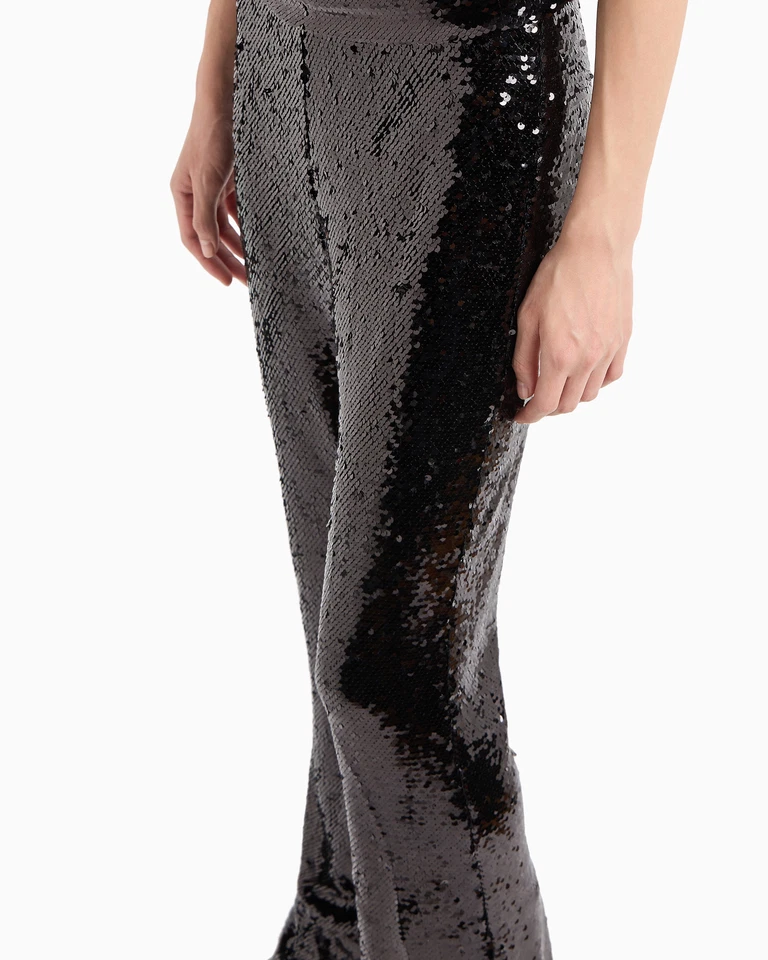 Armani Exchange Black Sequin Flare Trousers | GLAM, Party Pants Size SMALL 