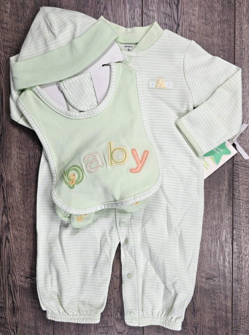 Baby Girl Boy Clothes New Vintage Carter's 3 Month 4pc Green Duck Baby Outfit