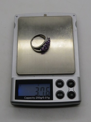Solid Sterling Silver .925 Round Purple Amethyst Gemstone Cluster Ring Size 7 - Picture 11 of 11