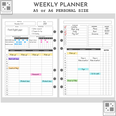 A5 Planner Inserts Weekly Planner Printable A5 Filofax Refill