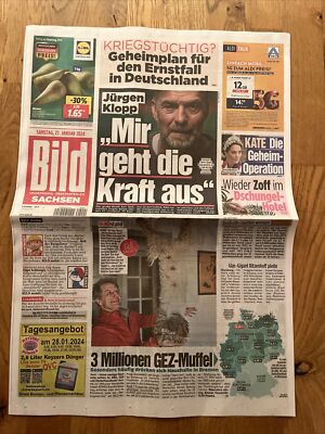 Bild Zeitung vom 27.01.2024 Kate Jürgen Klopp Taylor Swift Heidi Klum