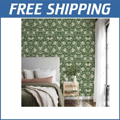 Eco-Friendly Peel and Stick Wallpaper - William Morris Floral Design, 17.3''x393''
