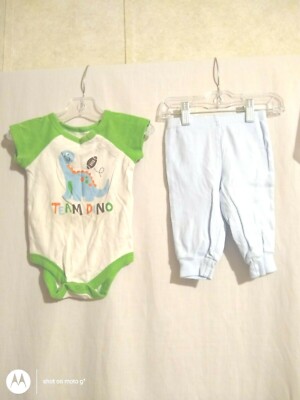 3-6mo.Kidget boy white dinosaur team dino short sleeve bodysuit&Carter blue pant