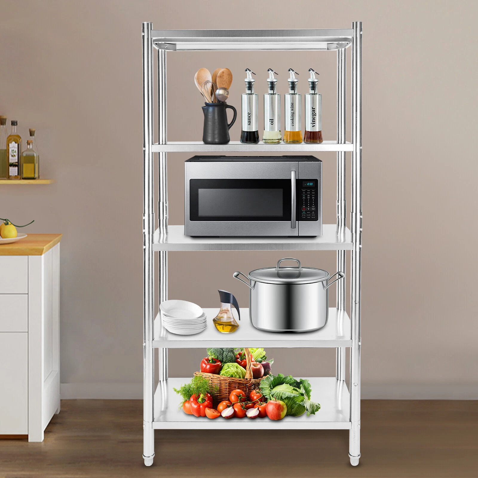 4-Tier Kitchen Shelves Shelf Rack Stainless Steel Shelving Organizer Rack Stand