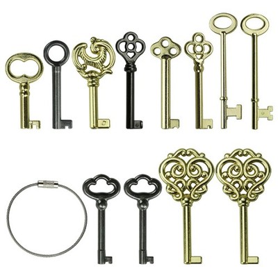 Skeleton Key Set 12PCS for Grandfather Clock Cabinet Doors and Decoration