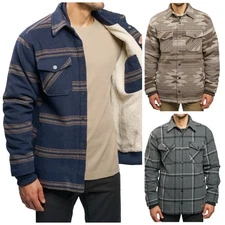 Jachs Men’s Shirt Jacket New york Wool Blend Sherpa Lined Flannel Print Warm