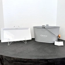Grove Collaborative Lot MATTE GRAY CLEANING CADDY & WHITE CERAMIC SINK SIDE TRAY
