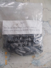 Bag of 100 Power Screwdriver #3 Phillips Single-ended 1/4" Bits 1" Long