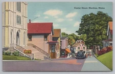 Center Street Machias Maine Postcard Vintage Linen