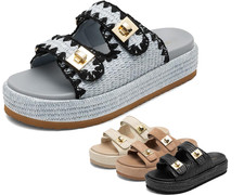 Women Raffia Espadrilles Sandals Comfortable Summer Slip On Wedge Sandals