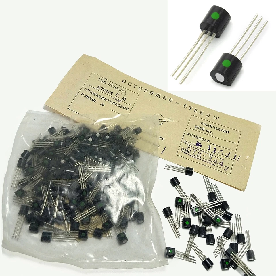 20x Silicon Transistors NPN KT3102EM - Green Dot / Big Muff Sovtek Fuzz - USSR - Image 1 of 4