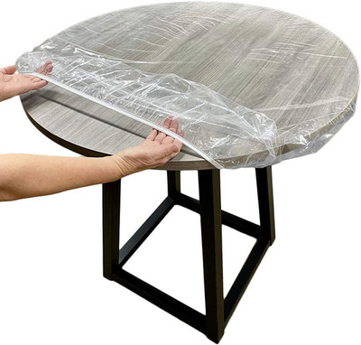 Evelots Plastic Table Cover - Clear round Fitted Vinyl Tablecloth for 36-42 Inch