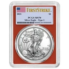 2021 $1 Type 1 American Silver Eagle PCGS MS70 FS Flag Label Red Frame