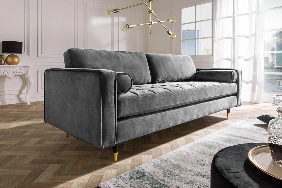 Design Sofa COZY VELVET 220cm Samt Federkern 3er-Sofa Federkern Couch mit Kissen - Bild 3 von 4
