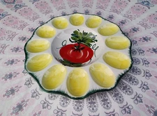 Vintage Italian Ceramic Deviled Egg Platter Tomato Design Made in Italy 692 12 S