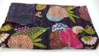 Indian Kantha Twin Quilt Black Fruit Print Reversible Bedspread Blanket Throw