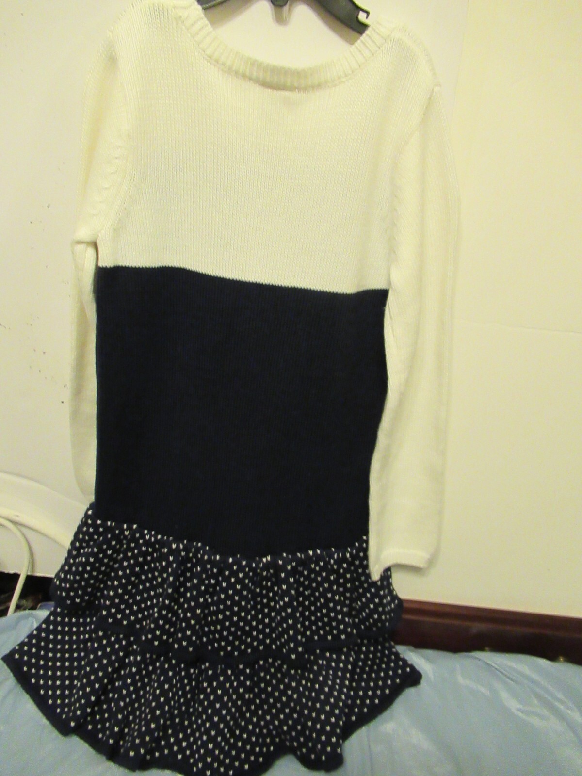 P28 Girls Size 7 Navy Blue and Cream Ruffled Skirt Dress By Gymboree image 6