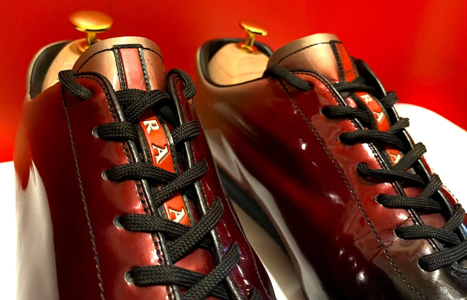 $789 00!! MOCASSINI PRADA DI LUSSO DA UOMO IN PELLE ROSSA MARCATI TAGLIA 8 5