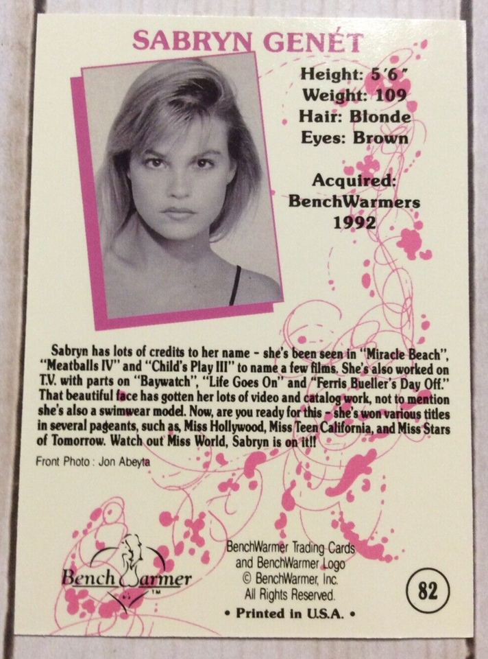 1992 Benchwarmer Series One First Edition Card # 82 Sabryn Genet | eBay